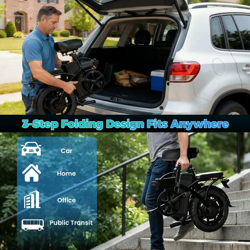 Adult Electric Bike,1000w 48v Battery Aluminum Alloy 14 Inch Ebike, Adjustable Front Brake Seat,Electric Chauffeur Bicycle