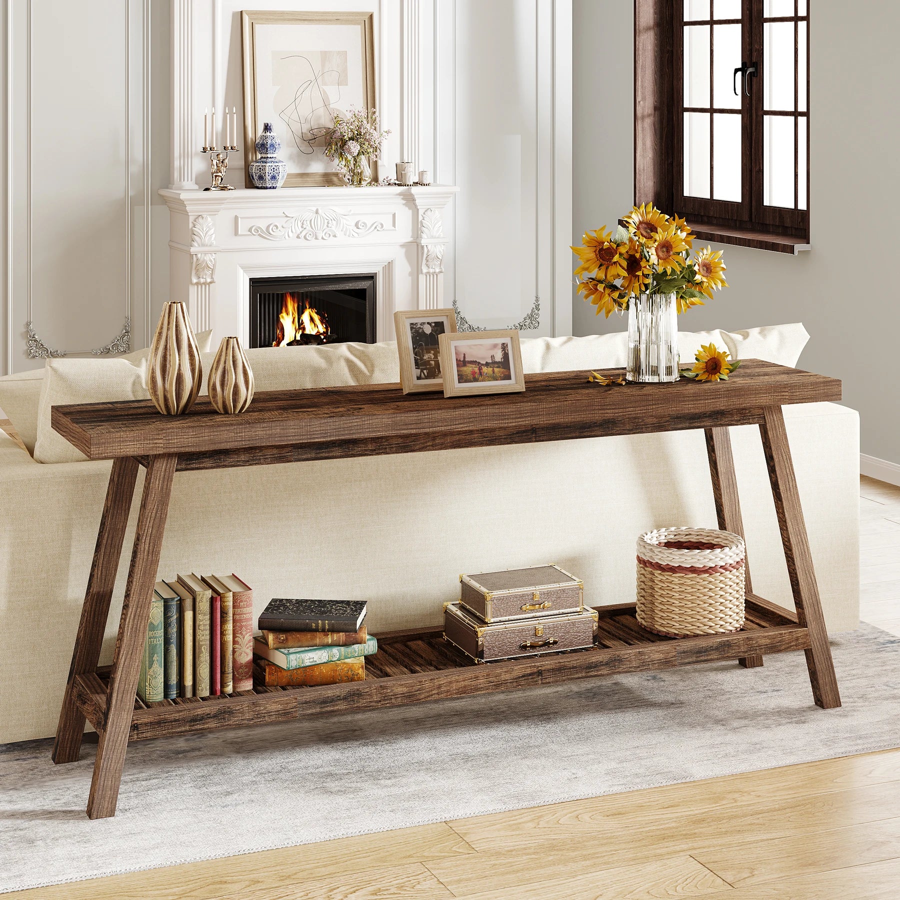 Farmhouse Entryway Table: 70.9 Inches All Wood