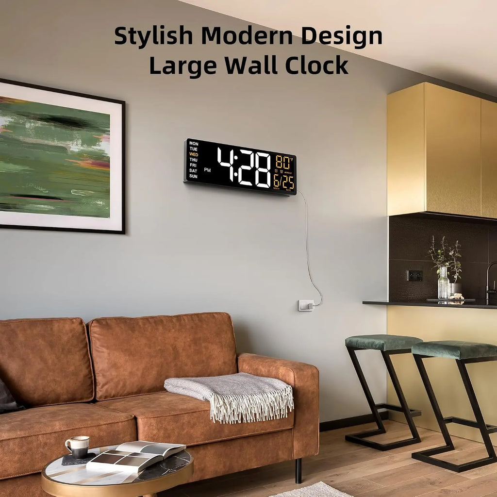 16.5" Large Digital Wall Clock With Low-Glare Display, Dual Alarms, Remote Control, Temperature For Living Room, Classroom, Home, Office