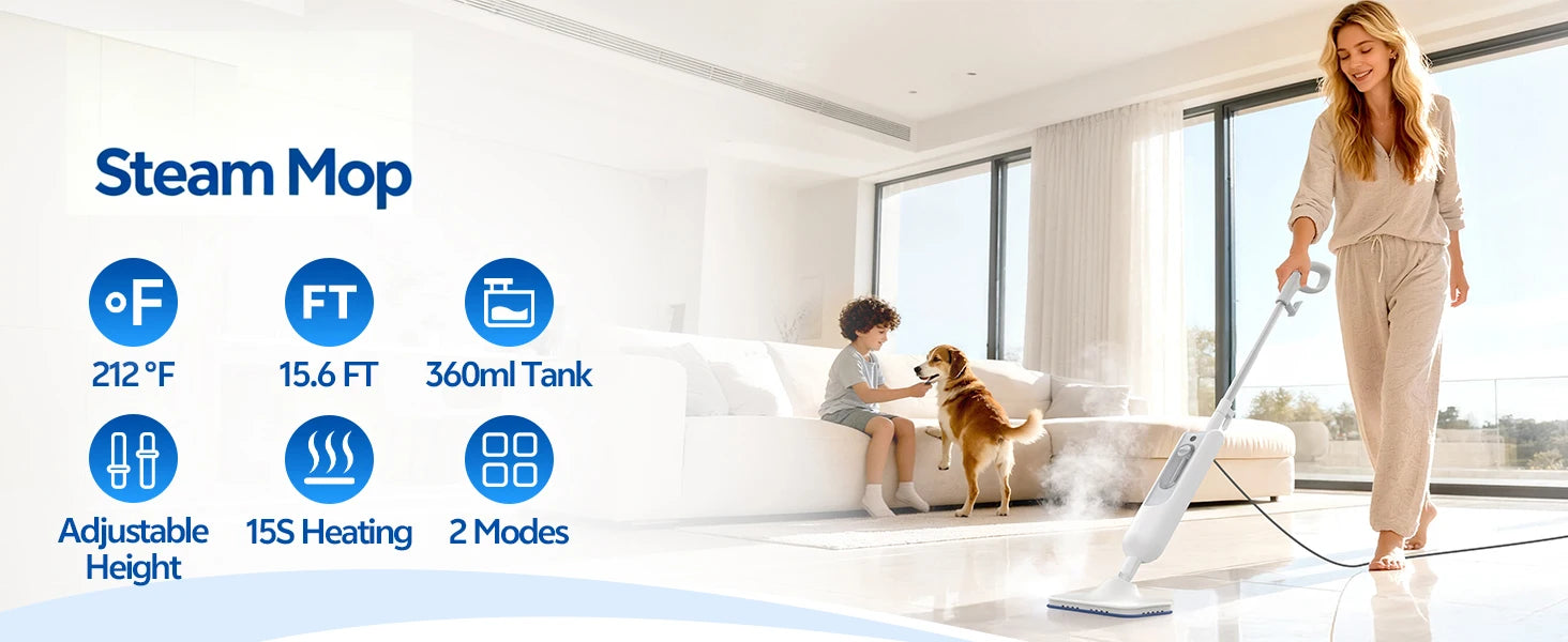 Vastorm F2 Steam Mop Detachable 6-in-1 High-Temperature Steam Cleaner Powerful Scrubbing Steam Vacmop for Kitchen Hardwood Floor Marble Floor Carpet