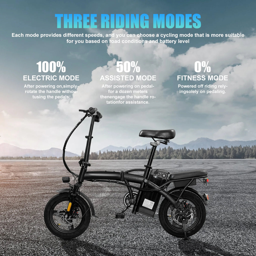 14Inch Folding Electric Bike for Adult Commuters 20MPH 18-22 Miles Range Disc Brake Lightweight