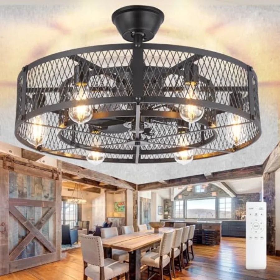celling Fan with Light: Farmhouse chandelier with Lights and Remote Control
