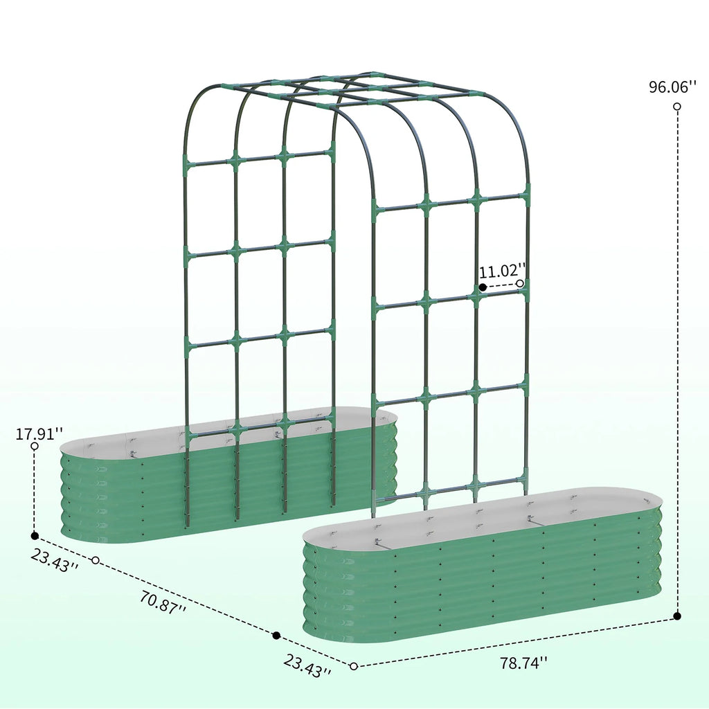 Galvanized Raised Garden Bed with 96in Arch Trellis, Rustproof Expandable Planter Box for Vines Flowers Herbs