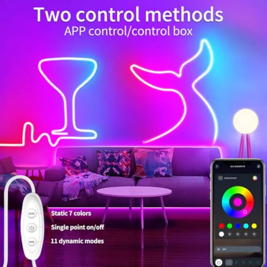 LED Strip Lights with App Control, Music Sync Flexible DIY Design 5V Neon Lights for Bedroom, Living Room,