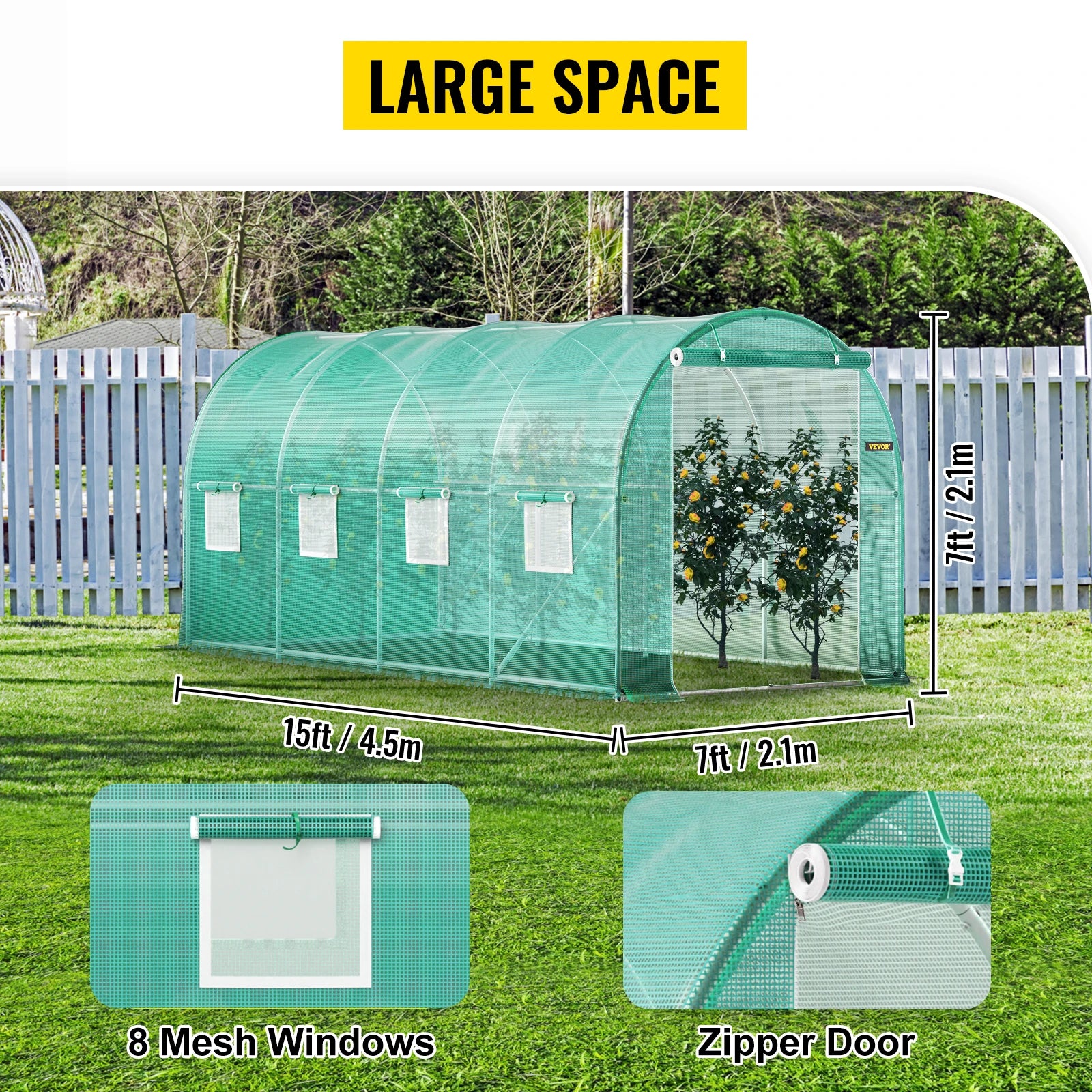 Walk-in Tunnel Greenhouse Galvanized Frame & Waterproof Cover 15x7x7/10x7x7/20x10x7/12x7x7 ft
