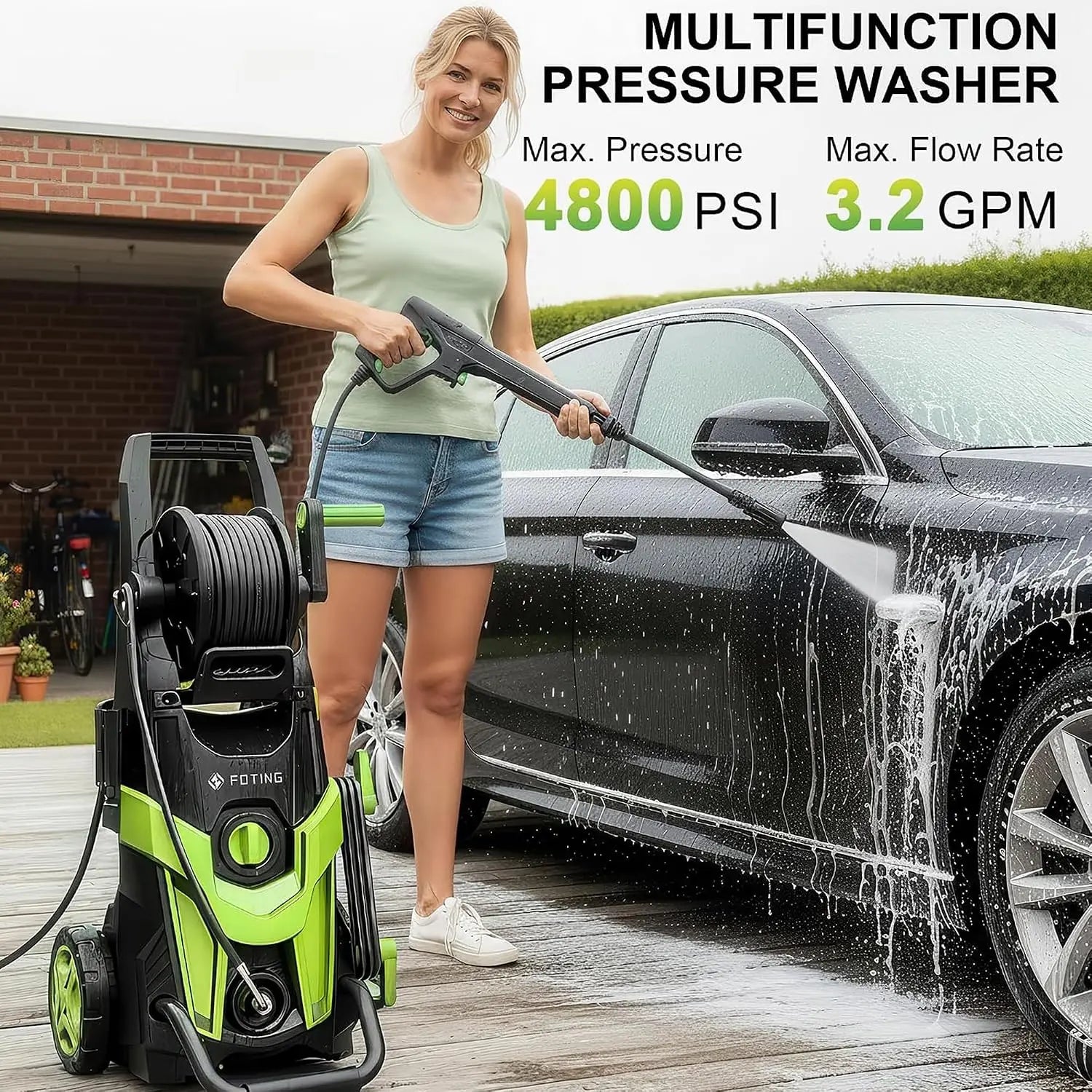 Pressure Power Washer 4800PSI with 4 Quick Connect Nozzles,Inlet Hose & Filter, Foam Cannon for Cars/Fences/Driveways/Patios/Home