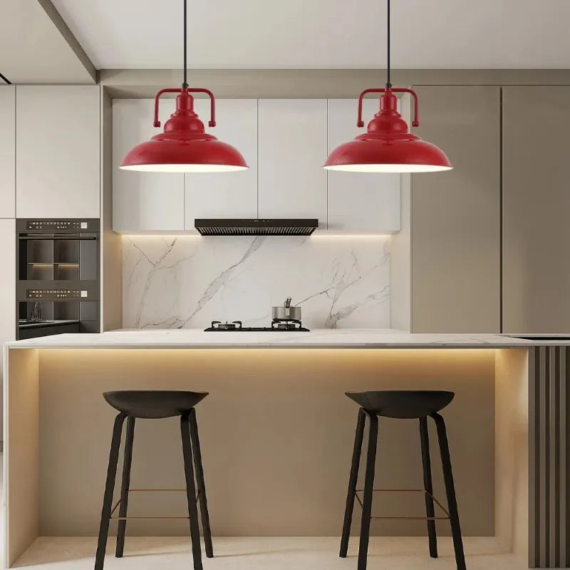 Industrial Pendant Light Fixtures Adjustable Height Farmhouse Ceiling Hanging Light for Dining Room Cafe Bar (Set of 2)