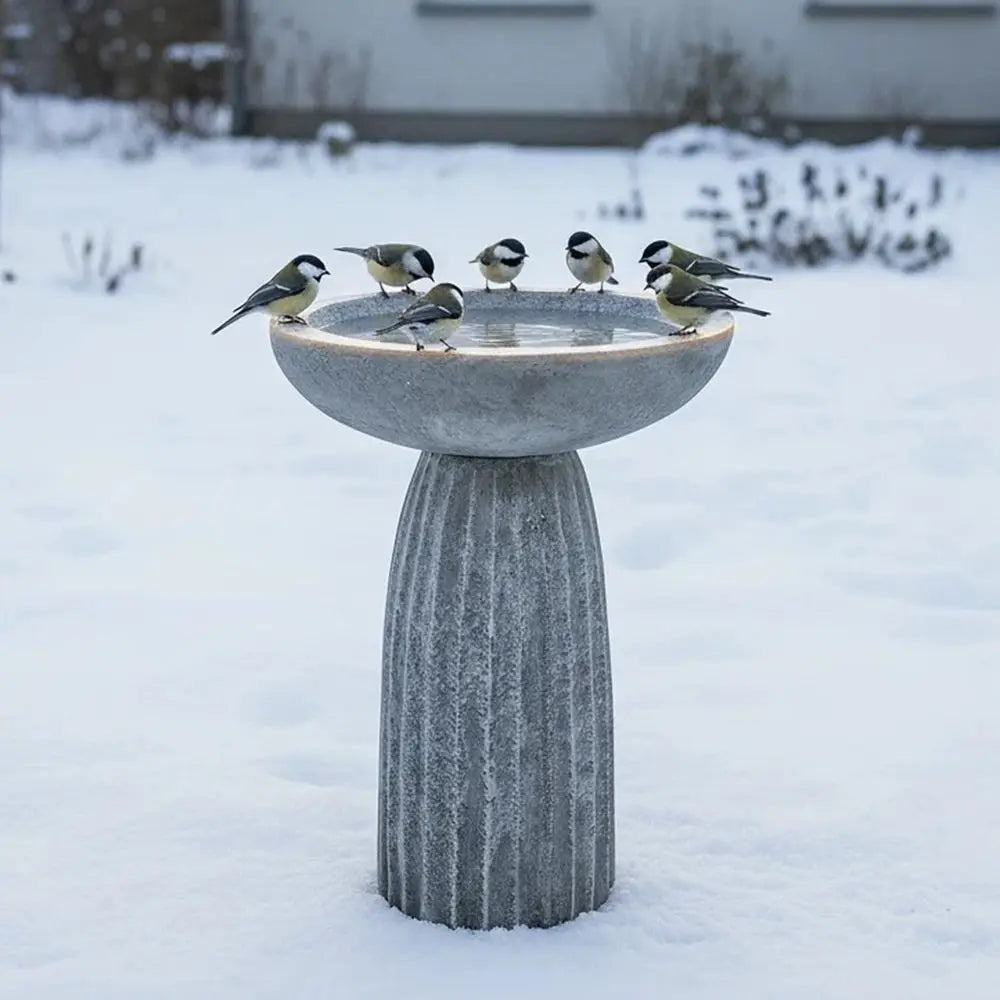 24.4 Fiber-Reinforced Concrete Bird Bath with Textured Pedestal for Outdoor Garden and Lawn Decor
