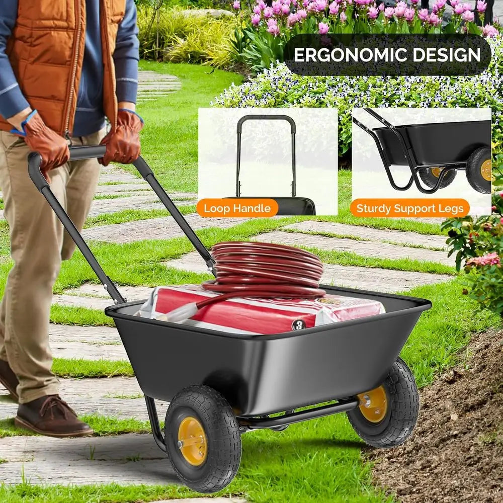 Wheelbarrow, Plastic and Steel Wheel Barrel, Garden Cart, Lawn & Gardening Traction (Black)