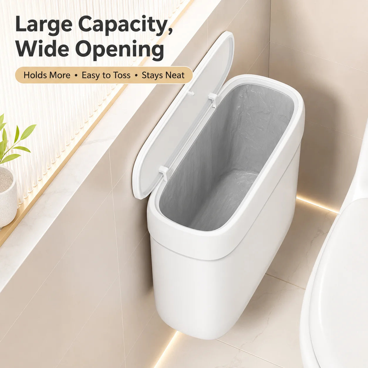 Hanging or Floor Standing Slim Garbage Bin for Bathroom Kitchen Cabinet, Odor-Blocking Narrow Wastebasket