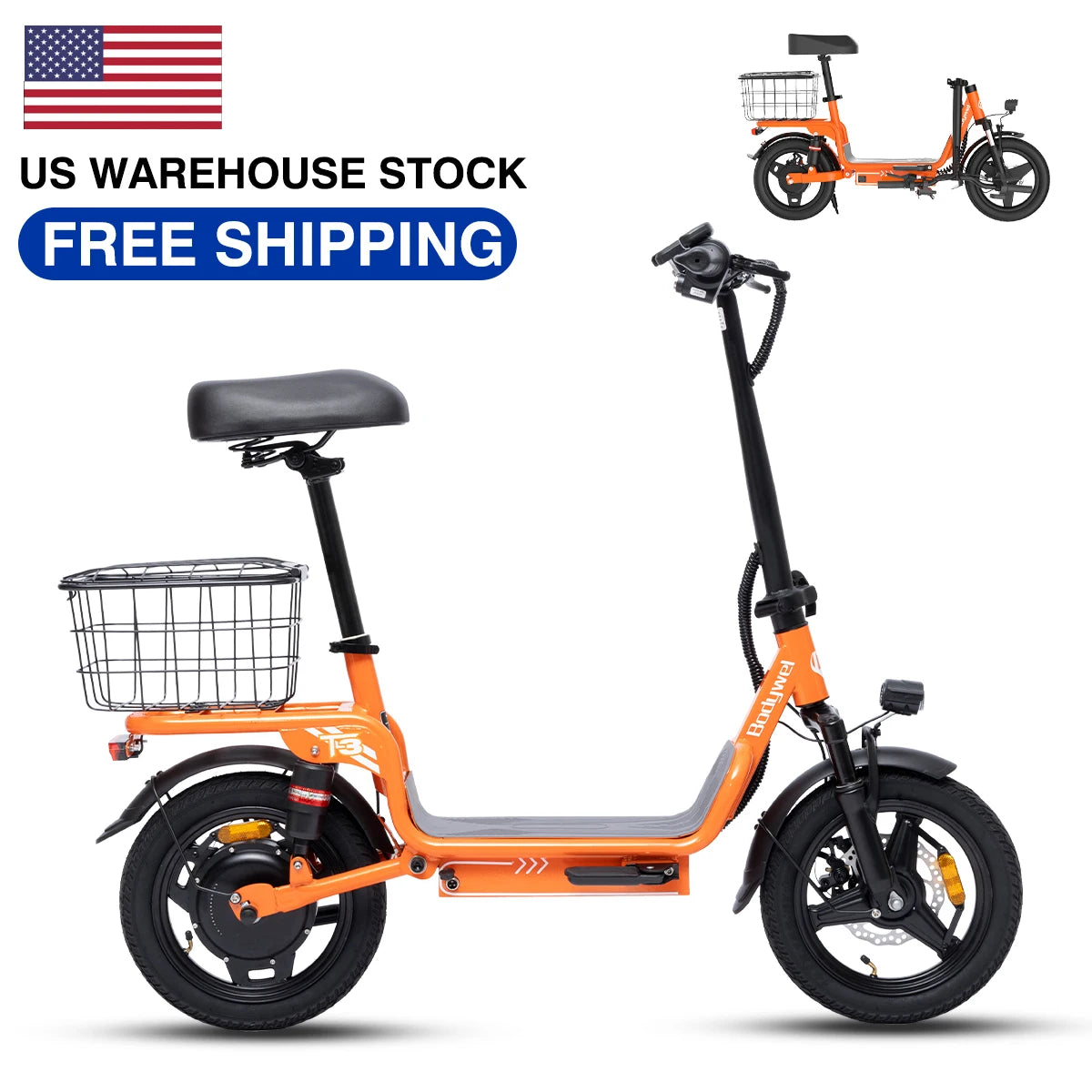 Electric Bike for Adults, 14“ Foldable E bike with seat 48V 10.4AH Battery