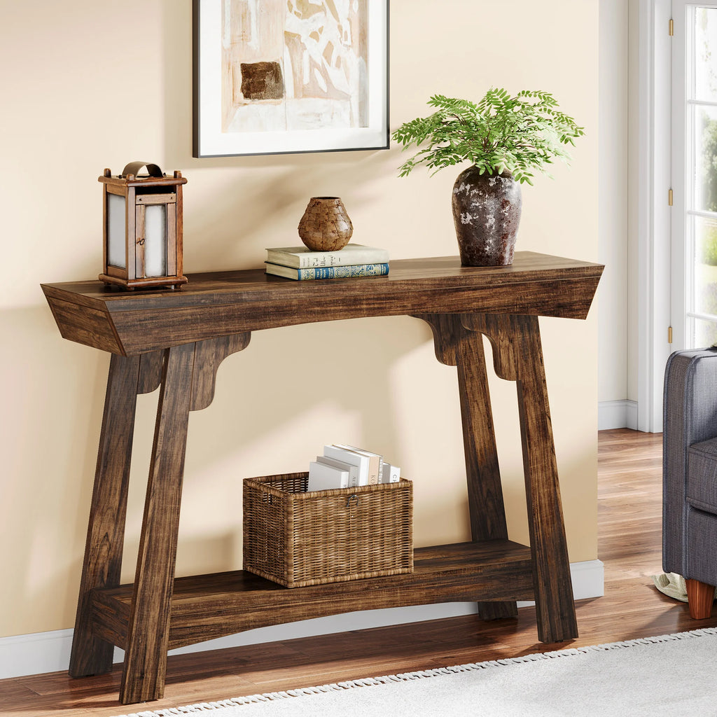 farmhouse 41.3" Wood Console Table, 2-Tier Entryway Table with Storage Shelf