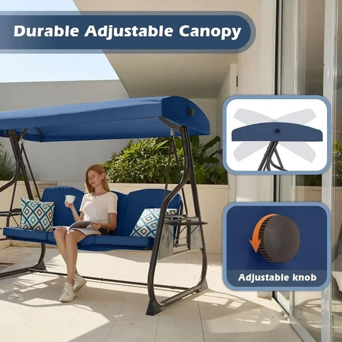 3-Seat Patio Porch Swing 800LBS  with Stand w/Canopy & Backrest Patio Glider Chair for Balcony Garden Deck