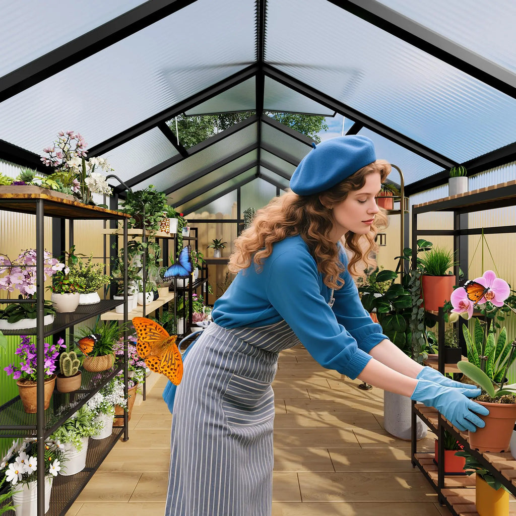 6x10 FT Polycarbonate Greenhouse For Outdoors, Aluminum Walk-In Greenhouse With Roof Vent & Lockable Door For Garden Backyard