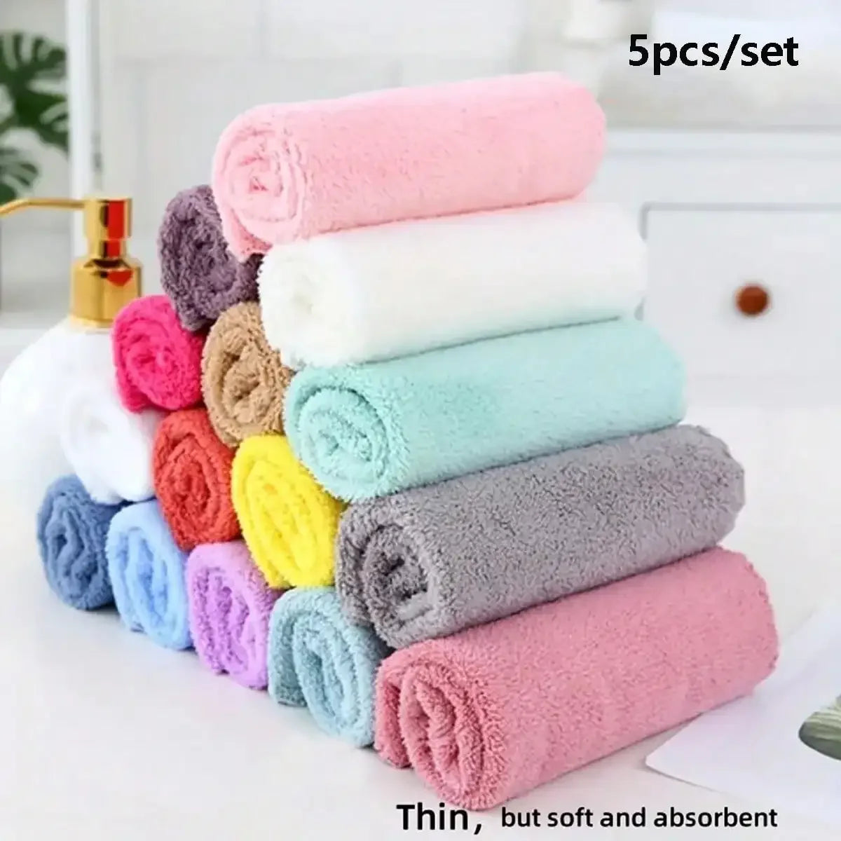 5pcs Coral Fleece Washcloths Set, Soft And Absorbent Square Towel, Solid Color Small Face Towel, Multi Purpose Cleaning Cloths,Super Soft Washcloth, Super Absorbent Small Face Towel, Bathroom Supplies