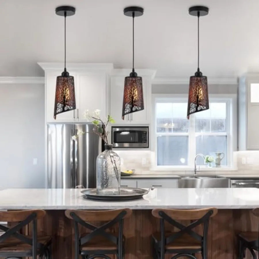 Vintage Mini Pendant Lighting with Finish Rustic Hollow-Carved Small Pendant Light for Kitchen