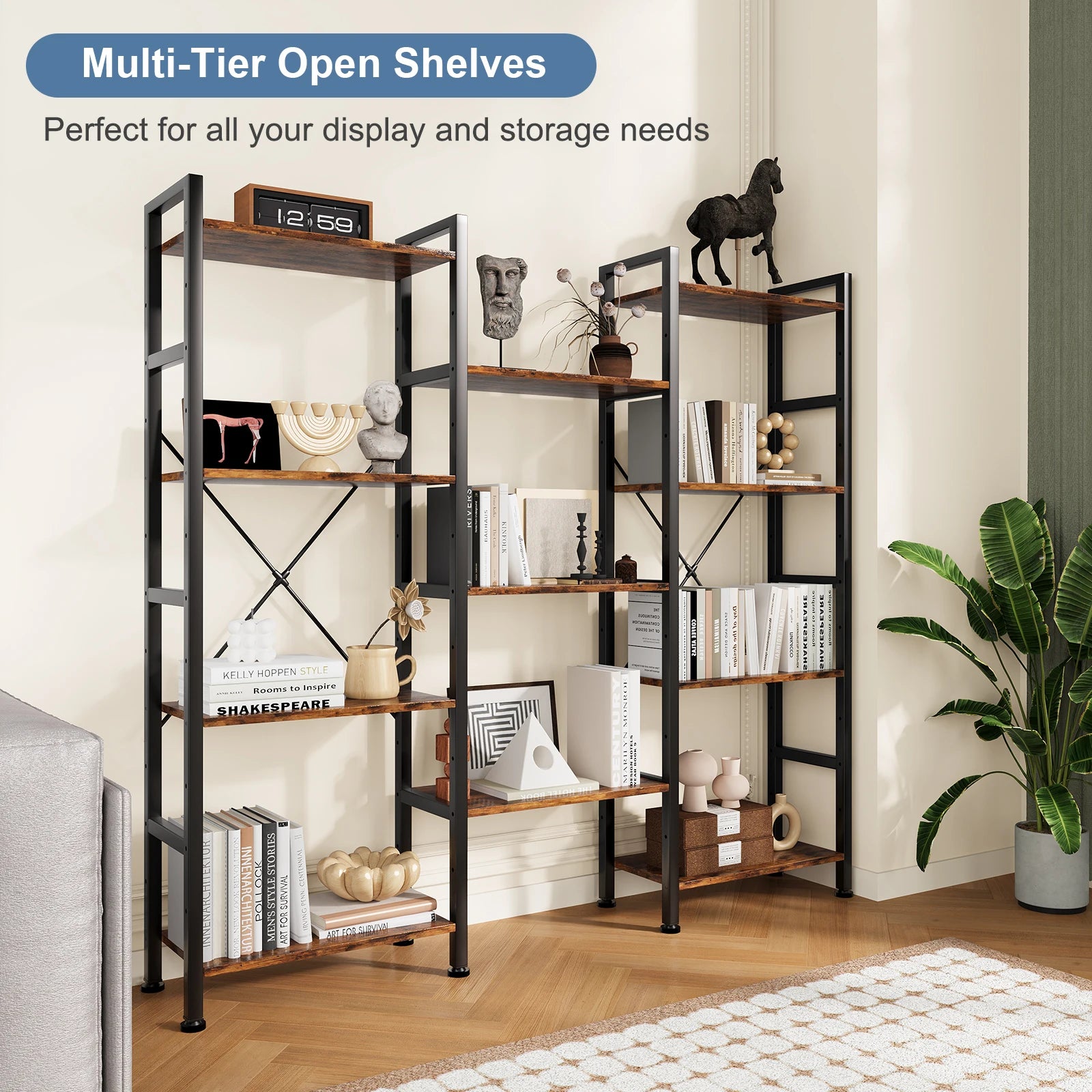 4 Tier Wide Display Bookshelf Combination Adjustable Shelf Storage Standing Shelf Stable Frame