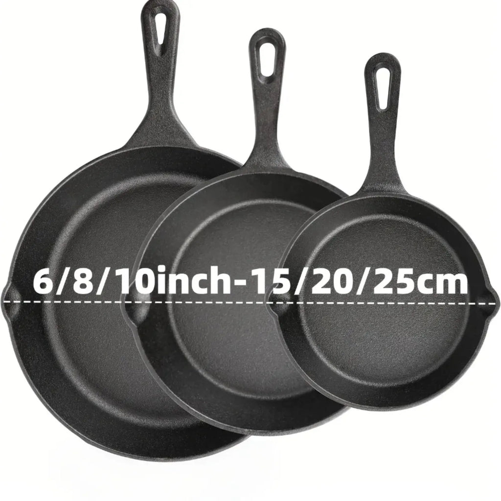 3PCS Pre-Seasoned Cast Iron Skillet Set for Oven, Grill, Campfire Durable Cookware for Home & Outdoor Cooking