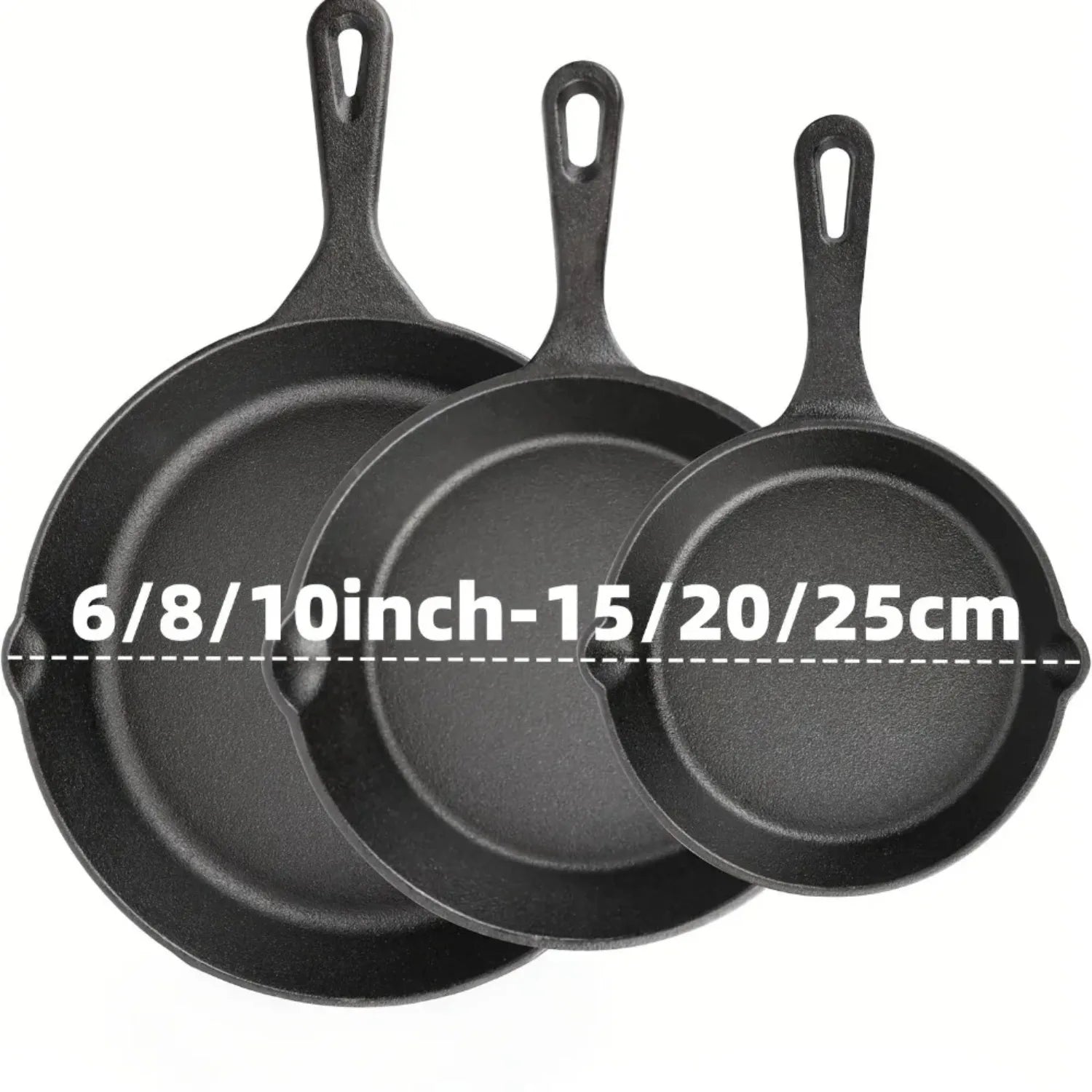 3PCS Pre-Seasoned Cast Iron Skillet Set for Oven, Grill, Campfire Durable Cookware for Home & Outdoor Cooking