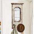 Rustic Entryway Arched Wall Mirrors with 3 Metal Hooks 12" x 22", Hanging Distressed White Wood Frame Farmhouse Bathroom Mirror
