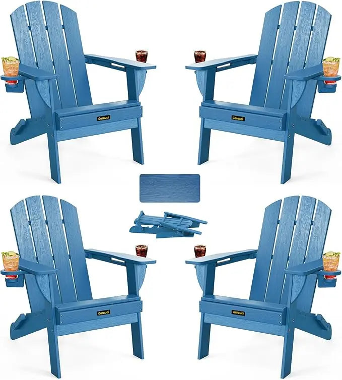 wooden Folding Adirondack Chair Set of 4