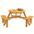 6-Person Wooden Picnic Table With Round Table And Benches For Outdoor Gathering