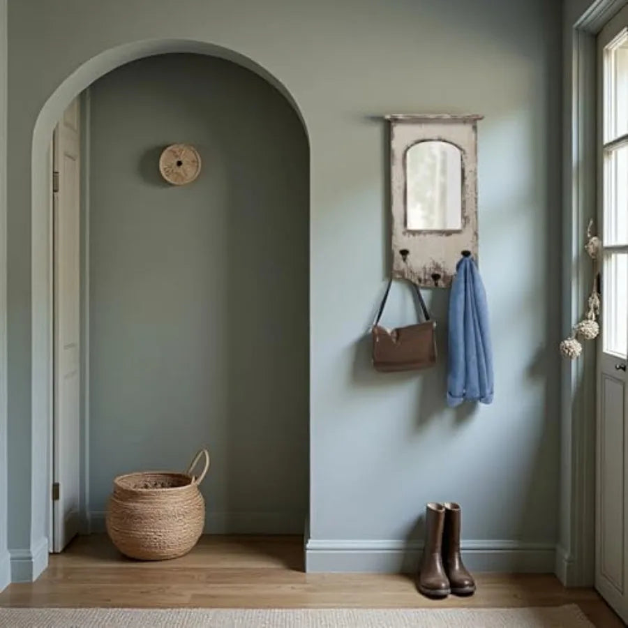 Rustic Entryway Arched Wall Mirrors with 3 Metal Hooks 12" x 22", Hanging Distressed White Wood Frame Farmhouse Bathroom Mirror