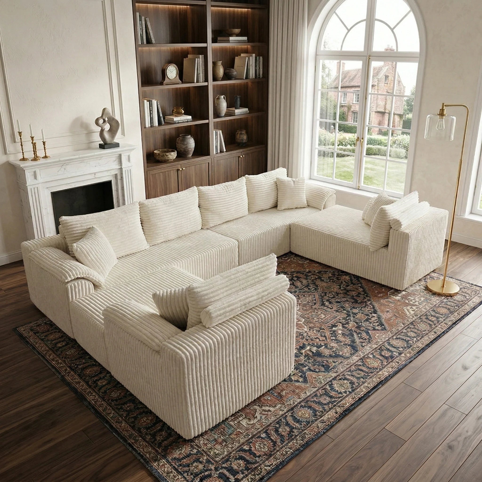 81.1"Oversized Round Chaise Lounge Chair with 14 Pillows, Modern Chenille , Memory Foam