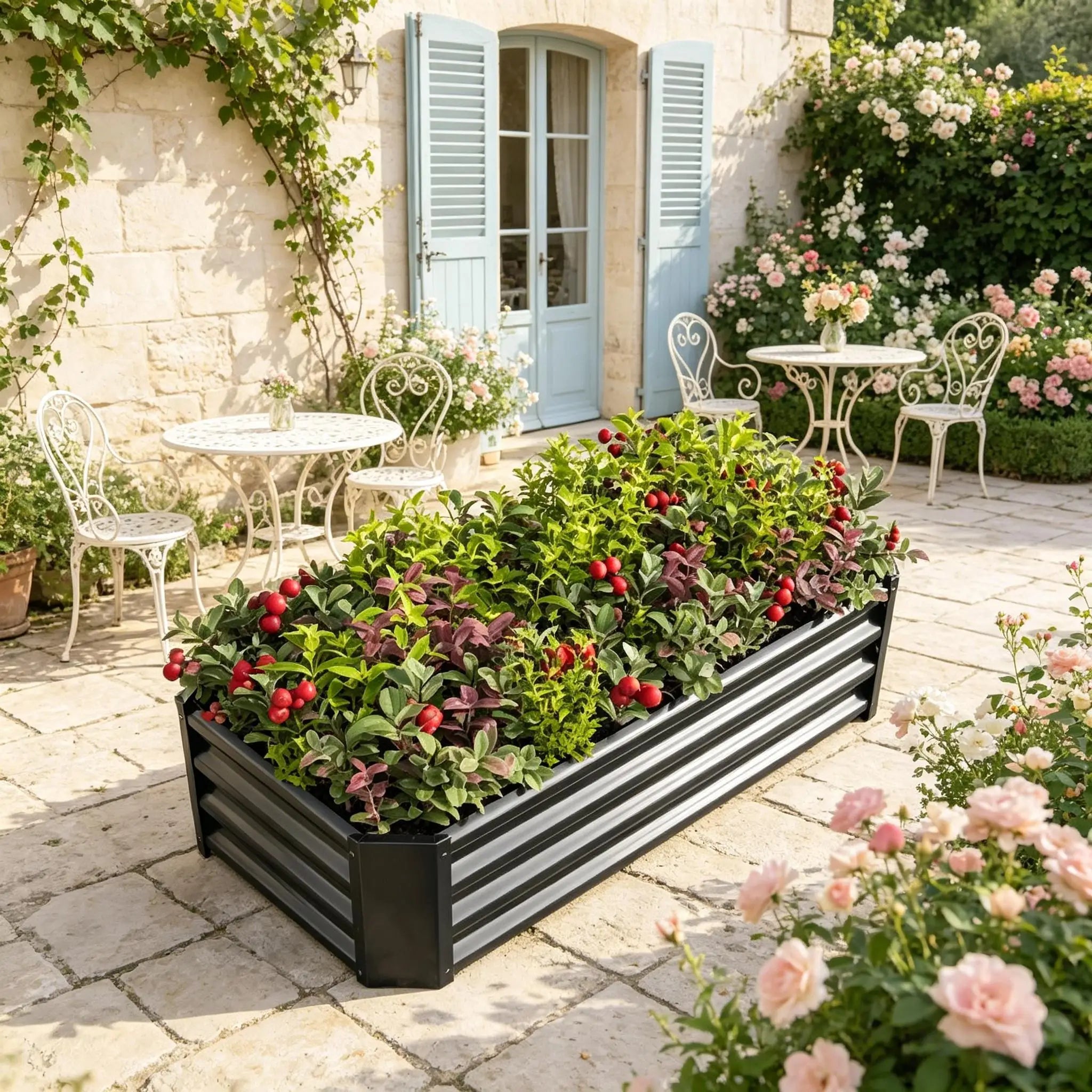 Black Metal Raised Garden Bed 4x2x1ft Rectangle Planters for Flowers And Vegetables