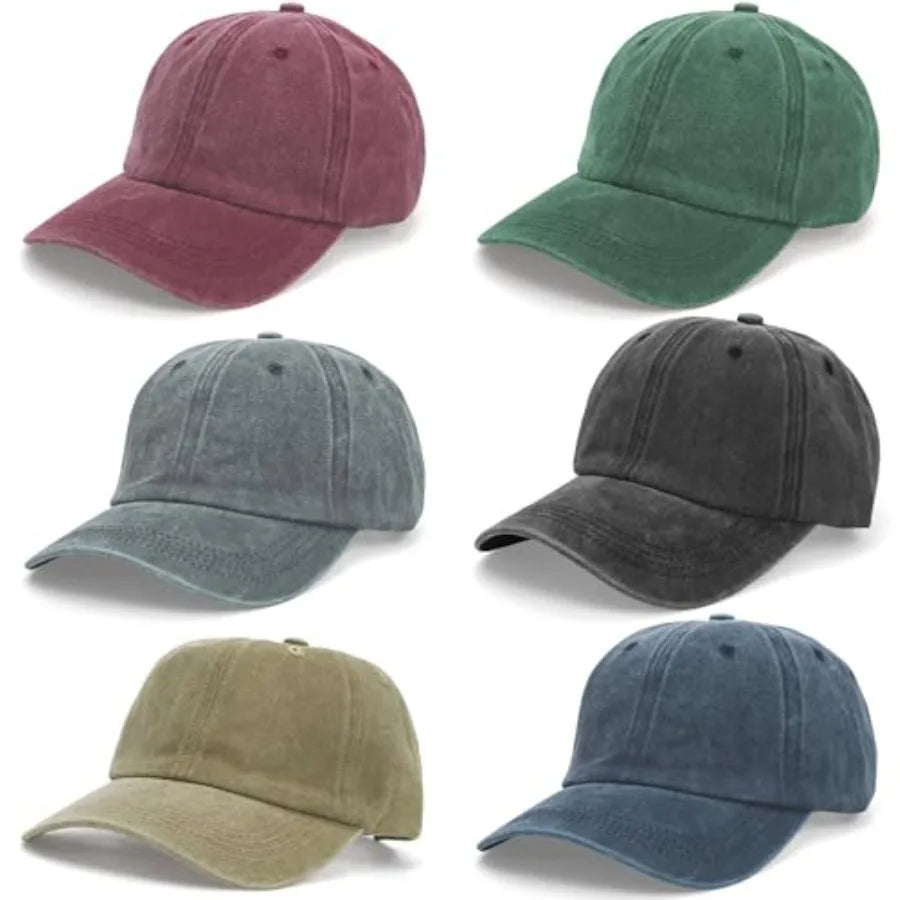 6 Pieces Washed Plain Baseball Cap, Unisex Vintage Cotton Baseball Cap, Distressed Twill Adjustable Golf Dad Hat, Retro
