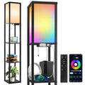 Floor Lamp with Shelves, LED Dimmable Floor Lamp with Remote and App Control, Charging Station, Color Changing,