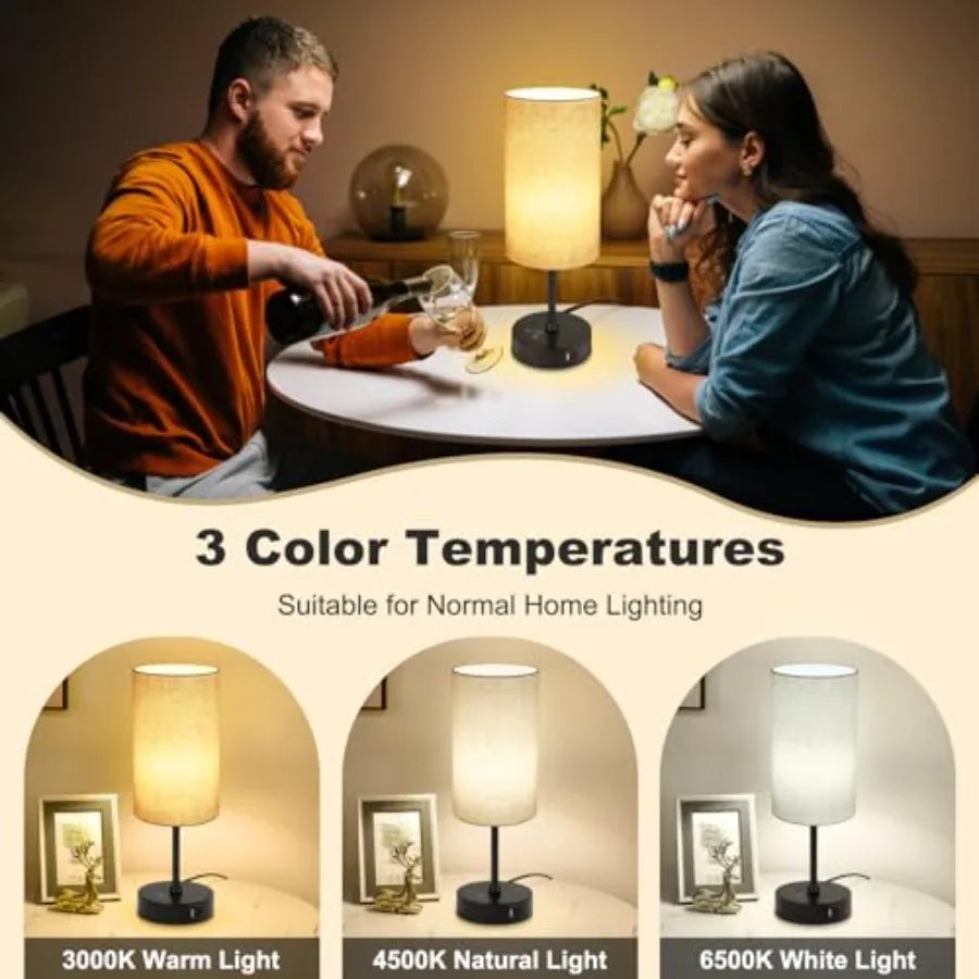 Table Lamp Set of 2,  Color Changing, Stepless Dimmable Small Bedside Lamp for Reading, Ambience