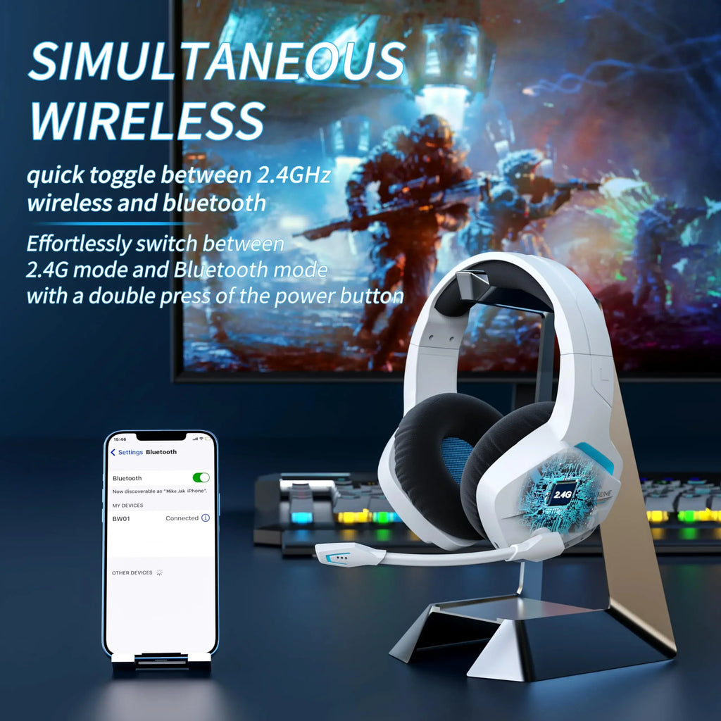 Wireless Gaming Headset with Mic for PC PS4 PS5 2.4G Bluetooth USB Gamer Headphones with Mic for Laptop Computer