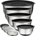 5-Piece Stainless Steel Mixing Bowl Set with Lids, Non-Slip Base, 3 Grater Attachments