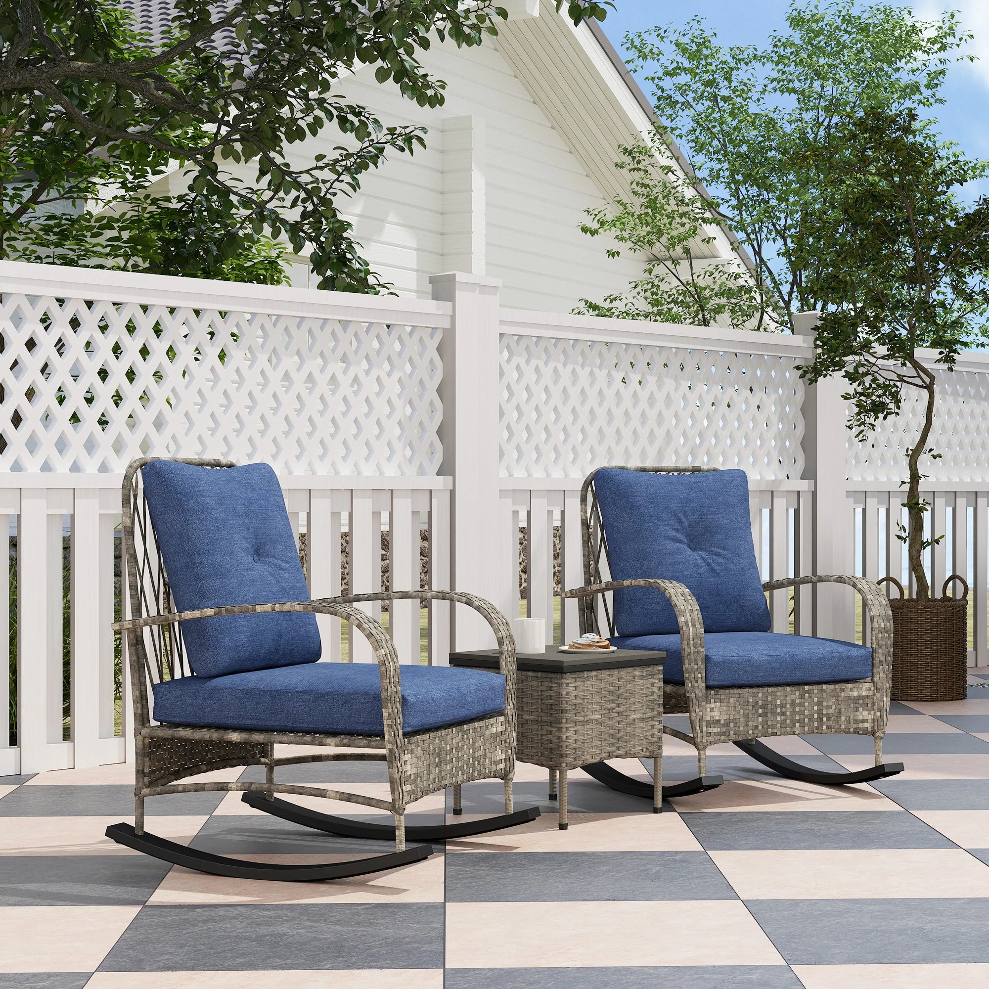 Patio Furniture Set, Rocking Chairs W/ Coffee Table