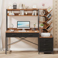 Reversible Computer Desk with Hutch with 5 Drawers and Bookshelf, 52''