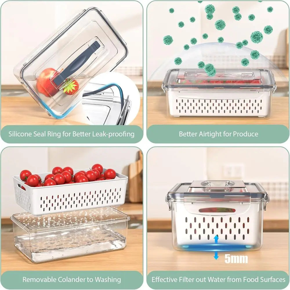 5 Pcs Storage Containers with Removable Lid, Refrigerator Organizers and Storage, Airtight Container to Keep Fruit and Vegetable