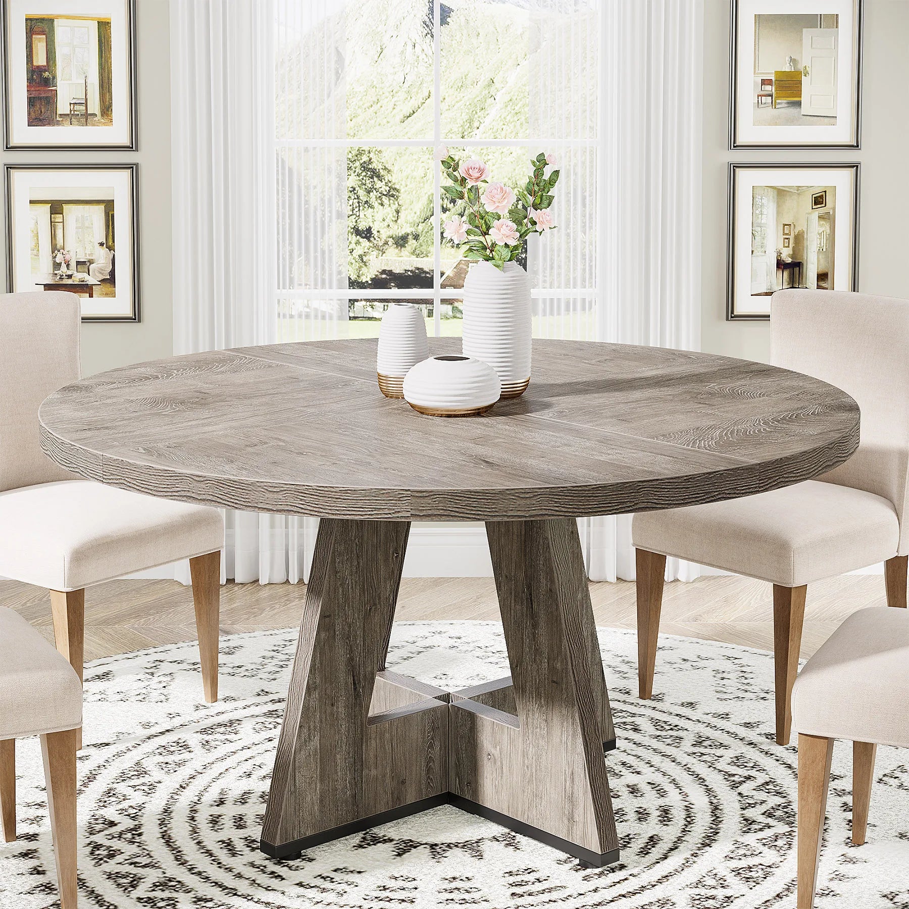 Table for 4, 47 Inch Farmhouse Kitchen Table Small Dinner Table