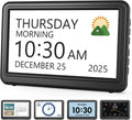Clock with Day and Date for Elderly, 7" Large Display Digital Calendar Day Clock with 20 Custom Alarms and Medicine Reminders, Dimmable Dementia Alzheimers Clocks for Seniors, Black (Ac Powered)