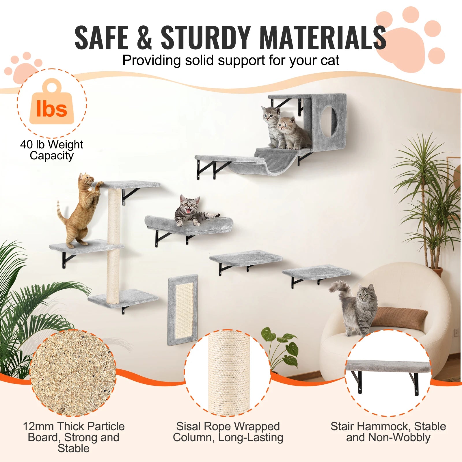 Cat Wall Shelves and Perches with Jumping Boards Cat Tree & Cat Grip
