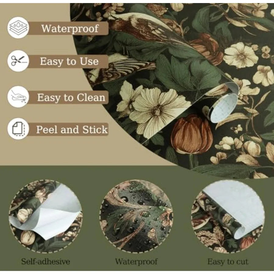 Floral and Bird Contact Paper DIY Self Adhesive Removable Wallpaper