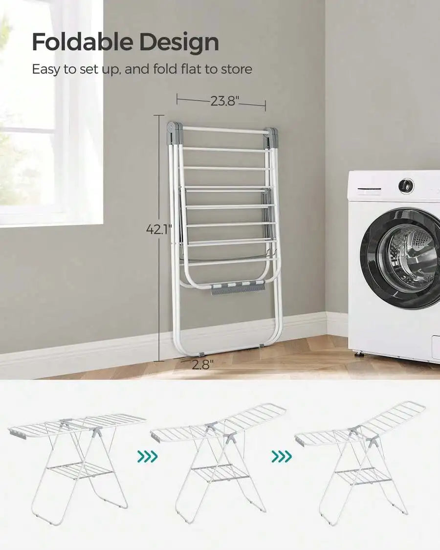 Free-Standing Metal Clothes Drying Rack With Sock Clips Foldable Laundry Drying Rack Space-Saving Design Clothes Dryer