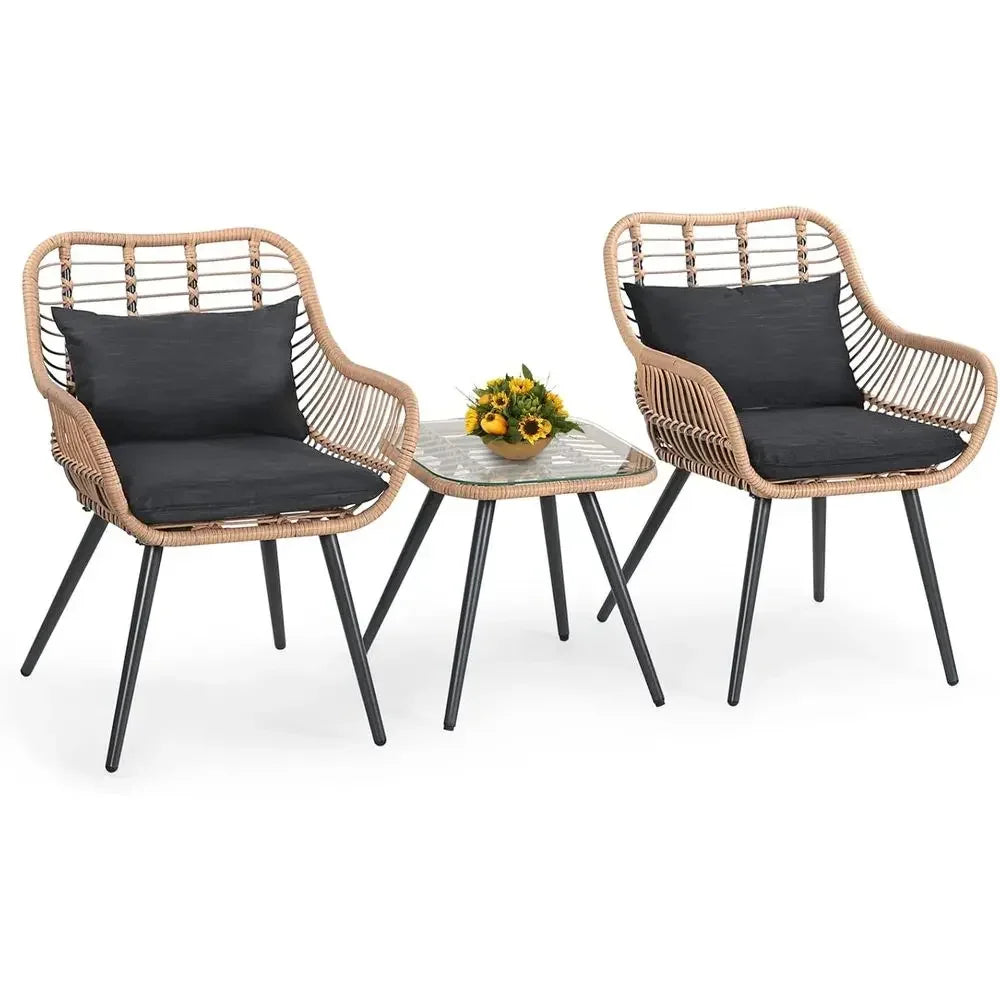 3 Pieces Patio Bistro Set, Wicker Chair Sets