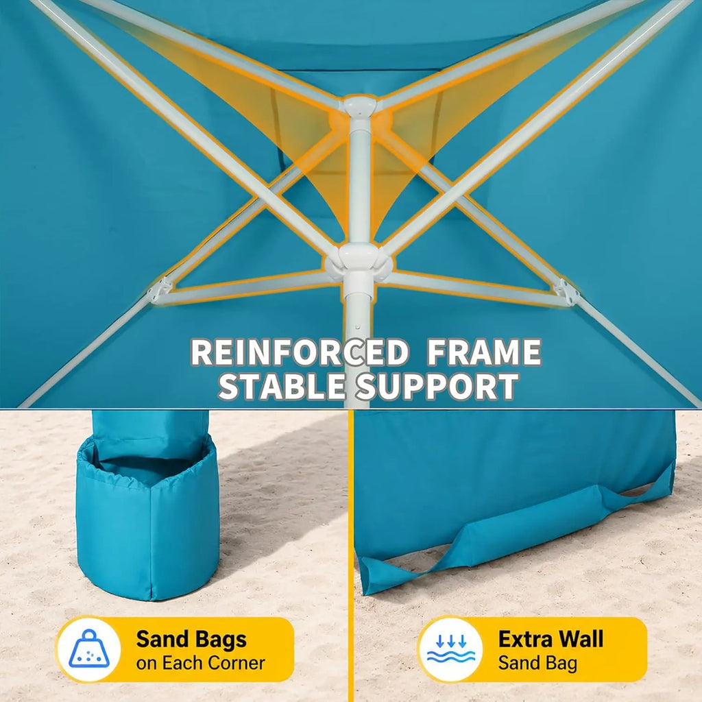 Beach Cabana, 6.6'×6.6' with Side Wall, Easy Up UPF 50+ Beach Tent Sun Shelter with Sand Pockets, Waterproof Caba