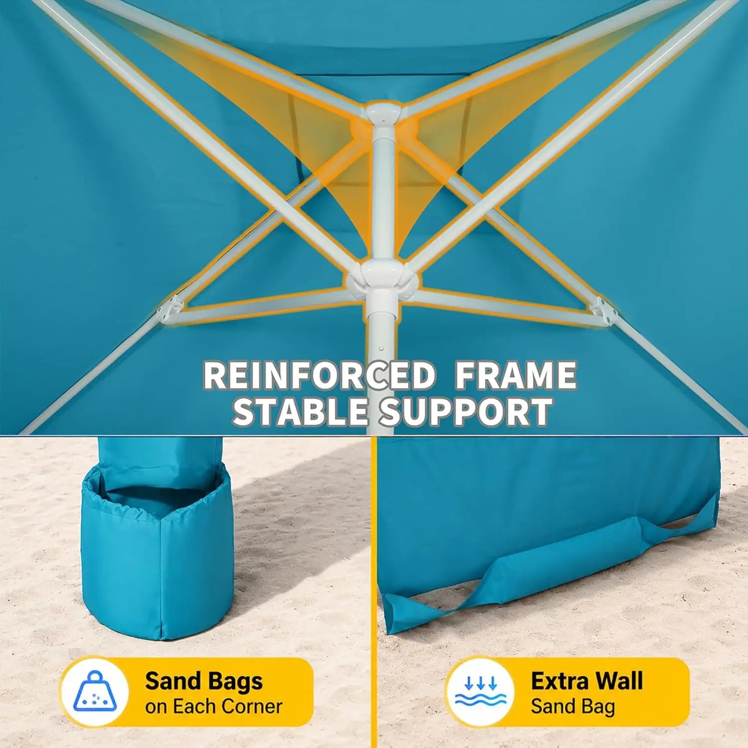 Beach Cabana, 6.6'×6.6' with Side Wall, Easy Up UPF 50+ Beach Tent Sun Shelter with Sand Pockets, Waterproof Caba