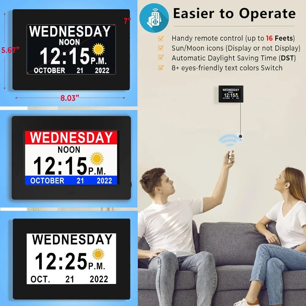 27 Alarms Talking Clock with Time Date, Auto DST, 20 Reminders, Dimmer, Sleep Trainer, Large Calendar for Seniors, with Remote