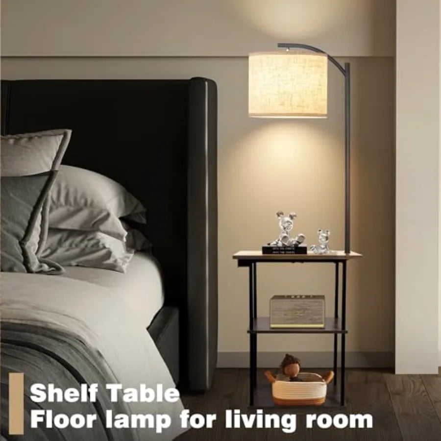 Floor Lamp with Table, End Tables with Charging Station USB and Type-C and AC Port,3 Color Temperatures 9W LED Bulb.