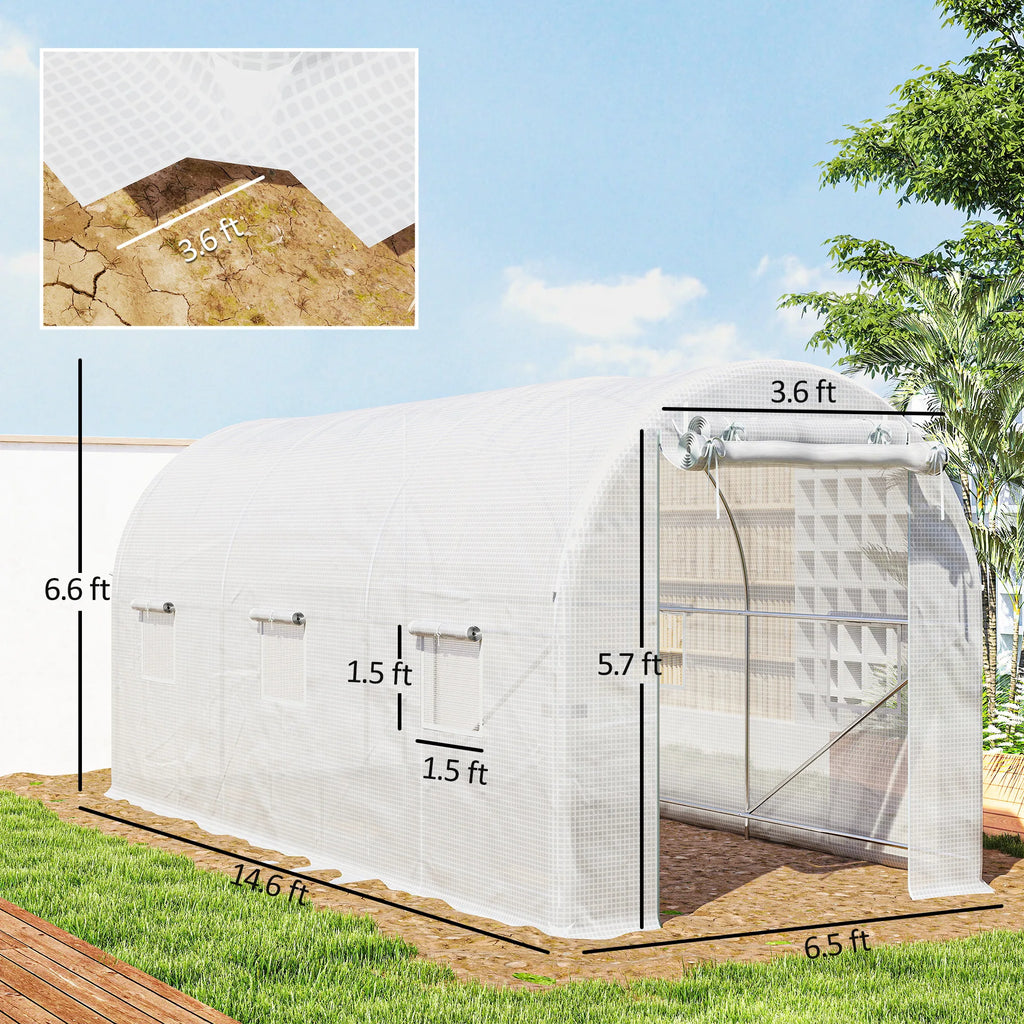 Hoop House Greenhouse with 2 Support Rods, Mesh Door, Walk-in Greenhouse, White