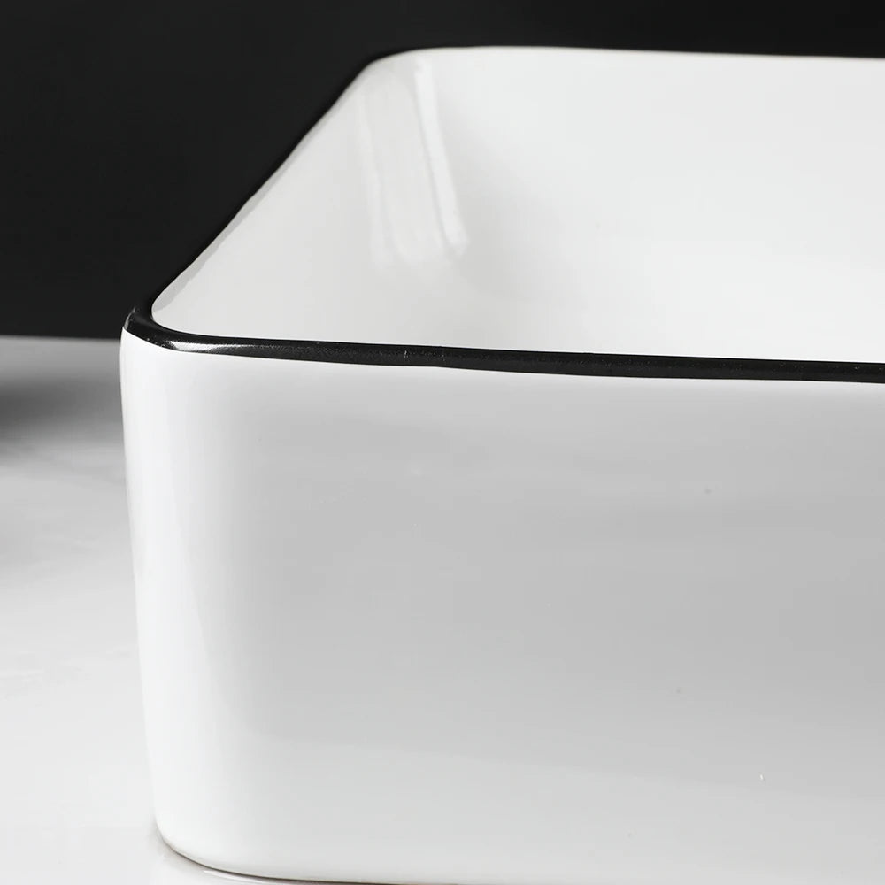 20 Inch Large Bathroom Vessel Sink with Black Faucet White Ceramic