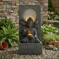 28" H Outdoor Buddha Waterfall Fountain, Freestanding Relaxing Water Feature